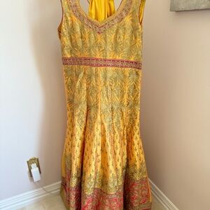 Elegant Yellow and Pink Embroidered Dress